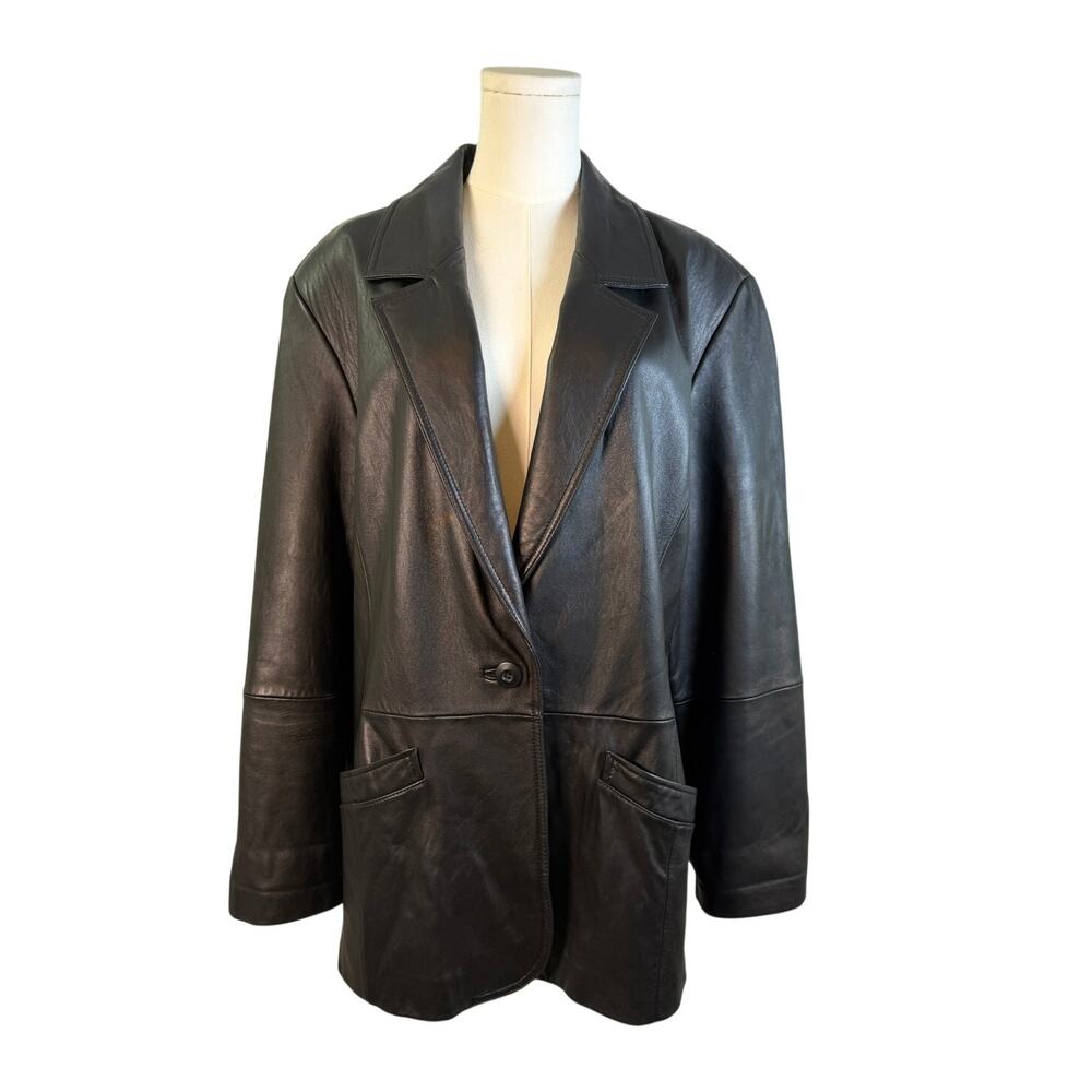Vintage 90s Ricardo Black Genuine Leather Blazer Jacket Women’s 1X Plus Matrix